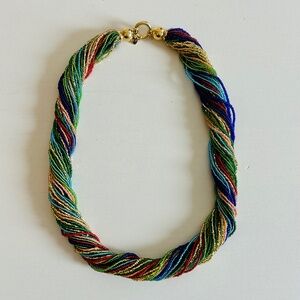 Italian Multicolored Murano Glass Bead Torsade Necklace